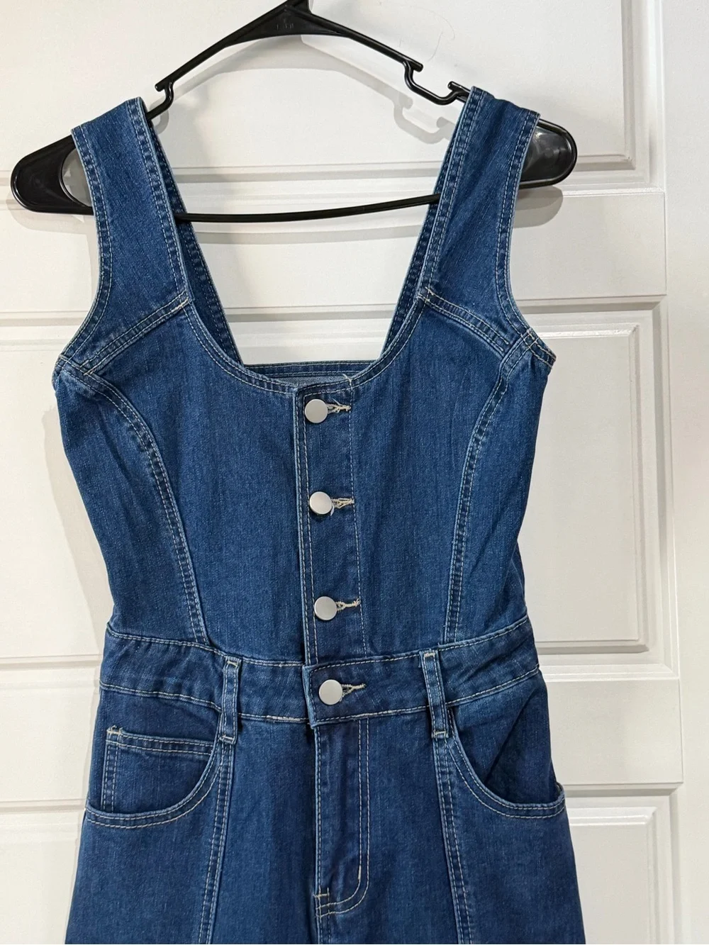 Fashion Nova Blue Denim Flare Wide Leg Jumpsuit